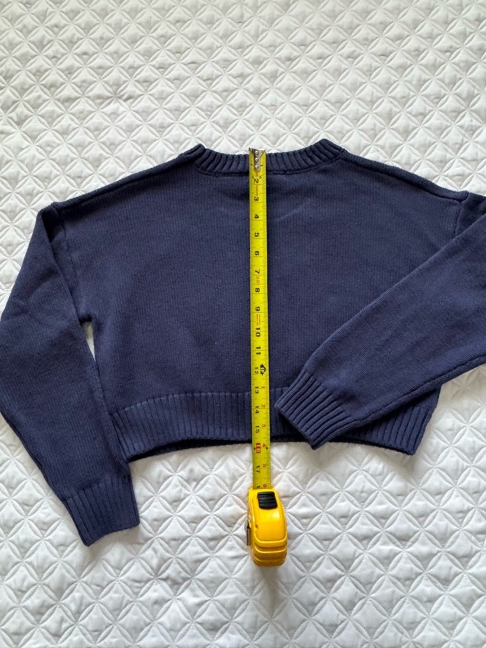 Grayson Threads Navy Blue Crewneck Cropped Sweater Teddy Bear USA Flag Size M - Picture 13 of 13